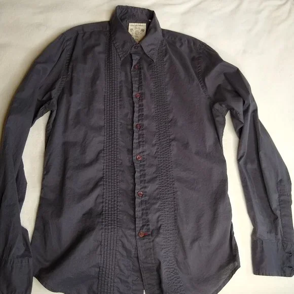 GUESS JEANS Button Down Ruffle Tuxedo Shirt Grey - Picture 9 of 12